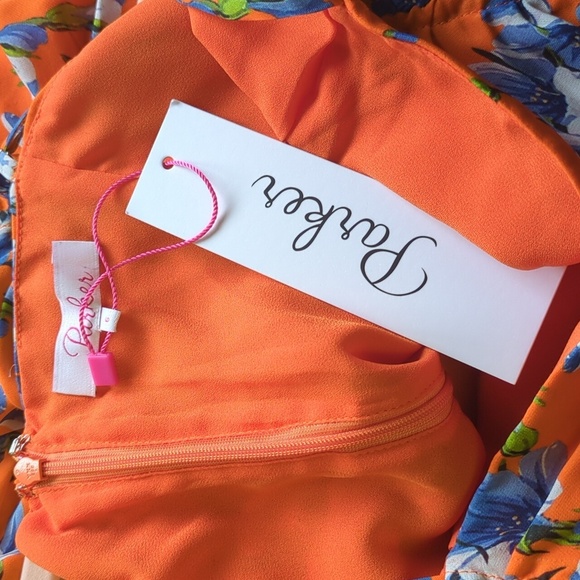 Parker Silk Floral Ruched Mini Dress Orange Purple Size 6 NWT - Picture 8 of 15